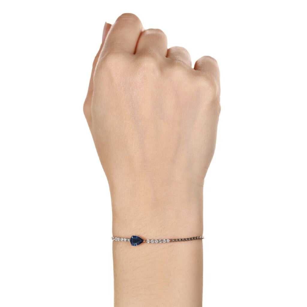 Pulseira de Ouro Branco 18k com Safira e 12 Diamantes