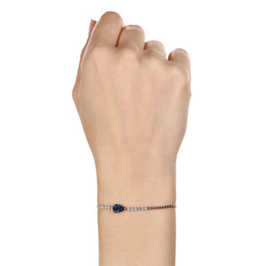 Pulseira de Ouro Branco 18k com Safira e 12 Diamantes