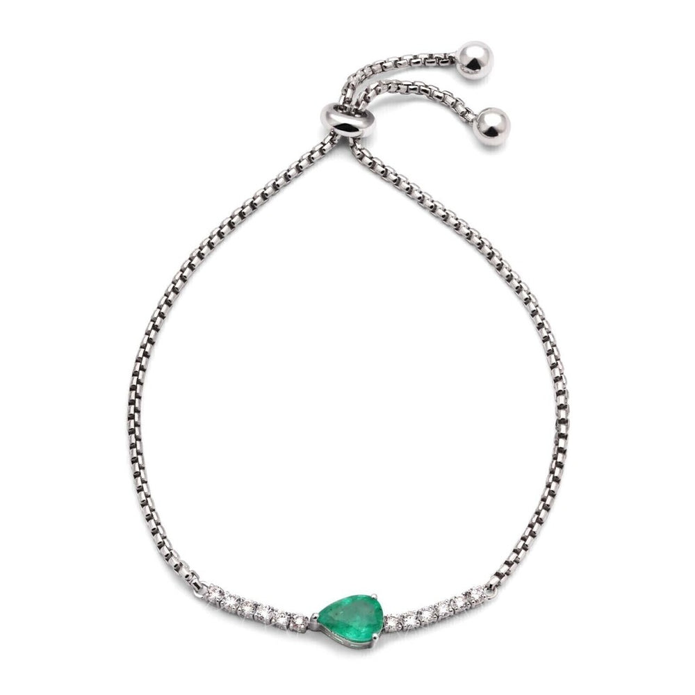 Pulseira em Ouro Branco 18k com Esmeralda e Diamantes