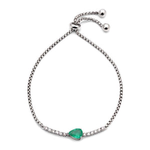 Pulseira em Ouro Branco 18k com Esmeralda e Diamantes
