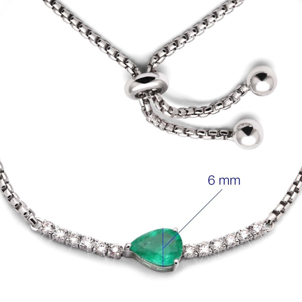 Pulseira em Ouro Branco 18k com Esmeralda e Diamantes