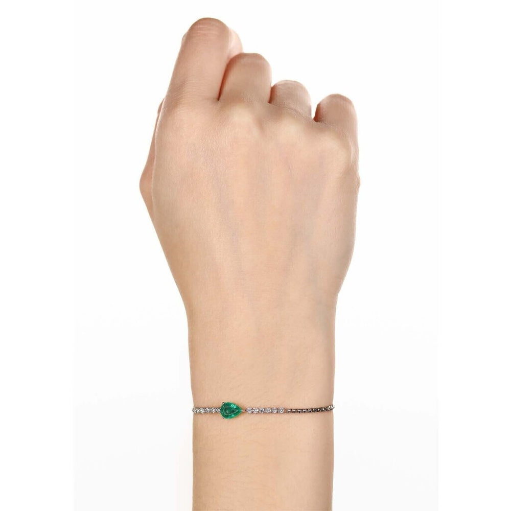 Pulseira em Ouro Branco 18k com Esmeralda e Diamantes
