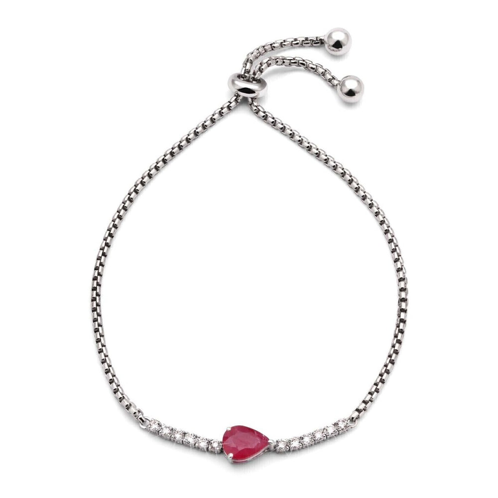 Pulseira em Ouro Branco 18k com Rubi Gota e Diamantes