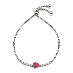 Pulseira em Ouro Branco 18k com Rubi Gota e Diamantes