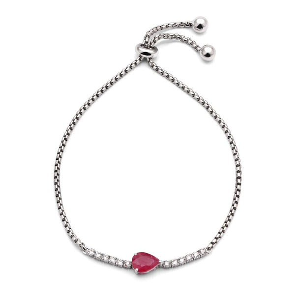 Pulseira em Ouro Branco 18k com Rubi Gota e Diamantes