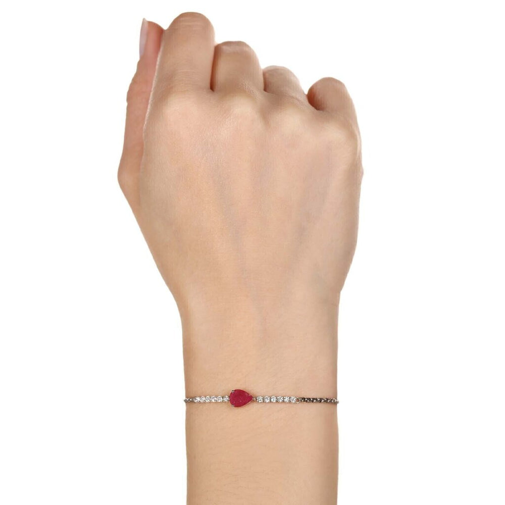 Pulseira em Ouro Branco 18k com Rubi Gota e Diamantes