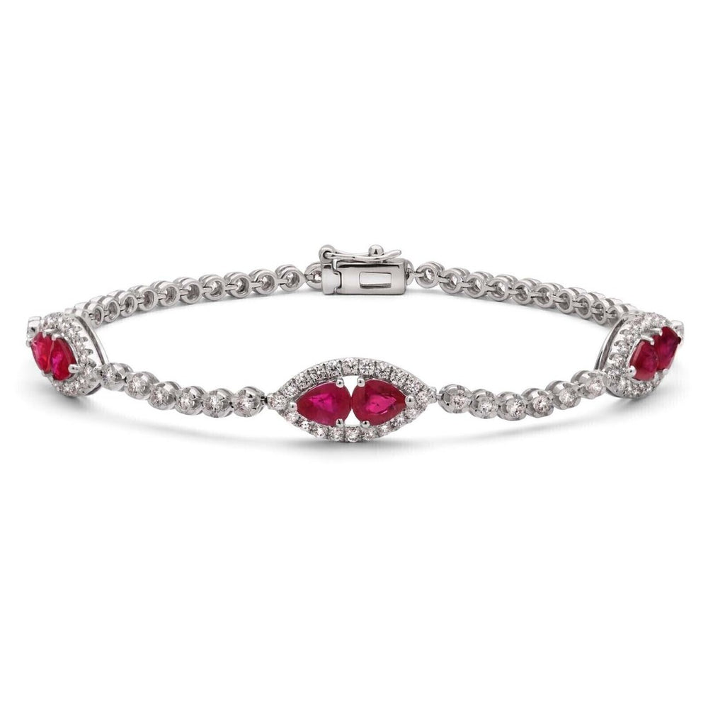 Pulseira em Ouro Branco 18k com Rubis e Diamantes