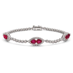 Pulseira em Ouro Branco 18k com Rubis e Diamantes