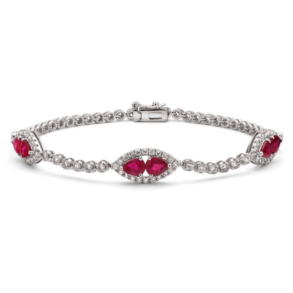 Pulseira em Ouro Branco 18k com Rubis e Diamantes