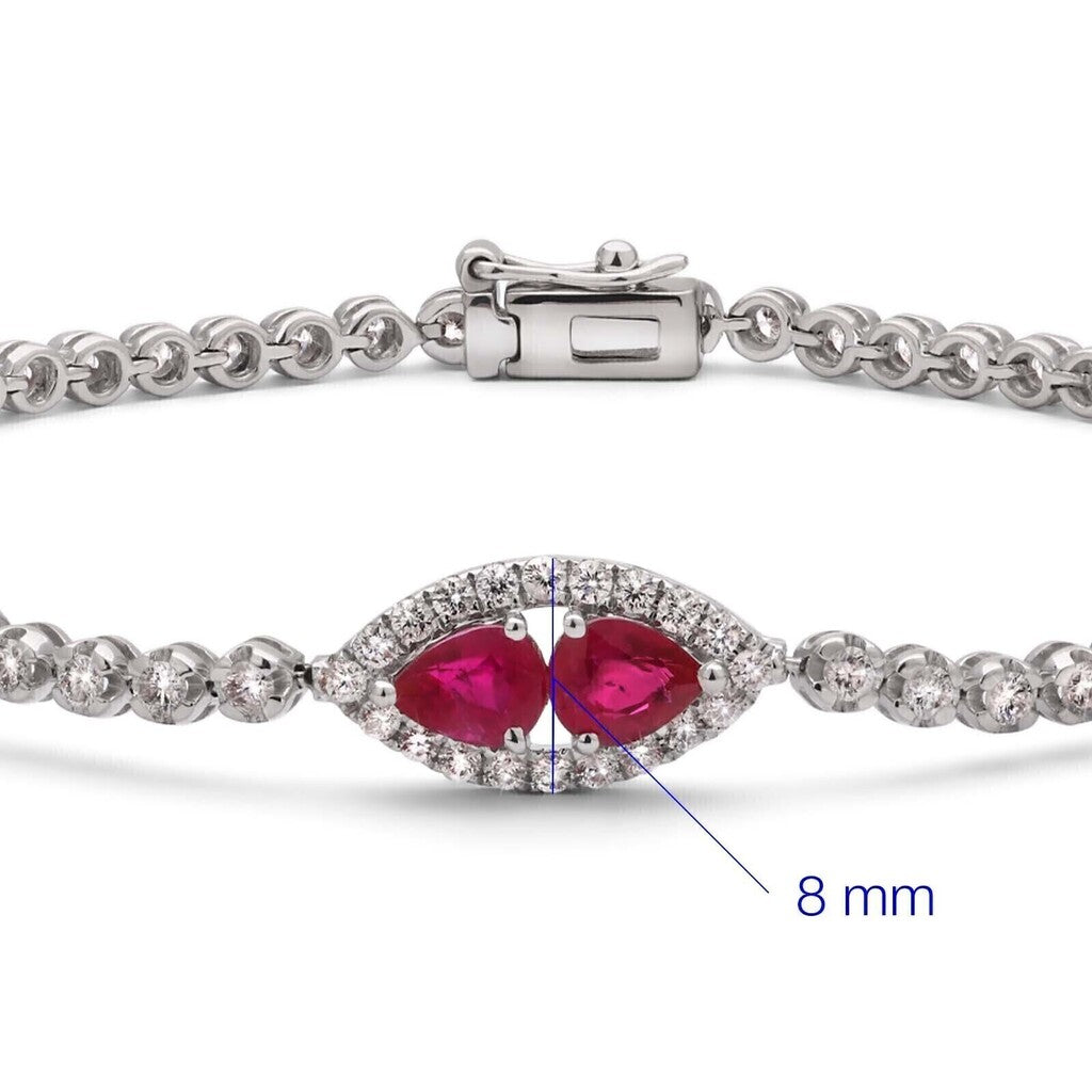 Pulseira em Ouro Branco 18k com Rubis e Diamantes