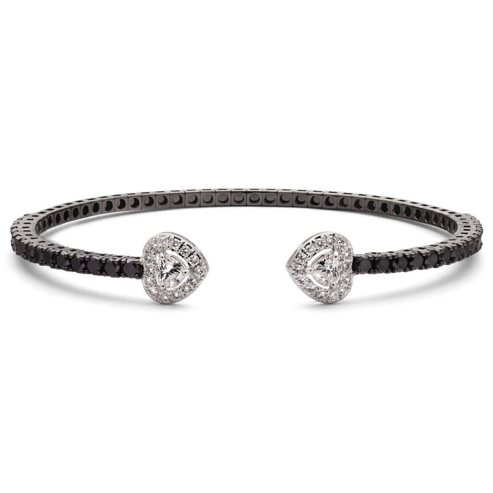 Bracelete em Ouro Branco 18k  Corações com Diamantes Brancos e Negros