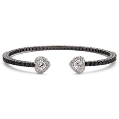 Bracelete em Ouro Branco 18k  Corações com Diamantes Brancos e Negros