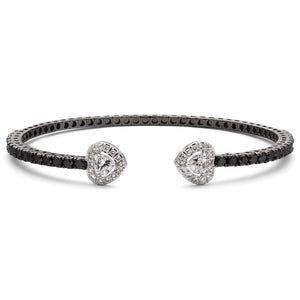 Bracelete em Ouro Branco 18k  Corações com Diamantes Brancos e Negros