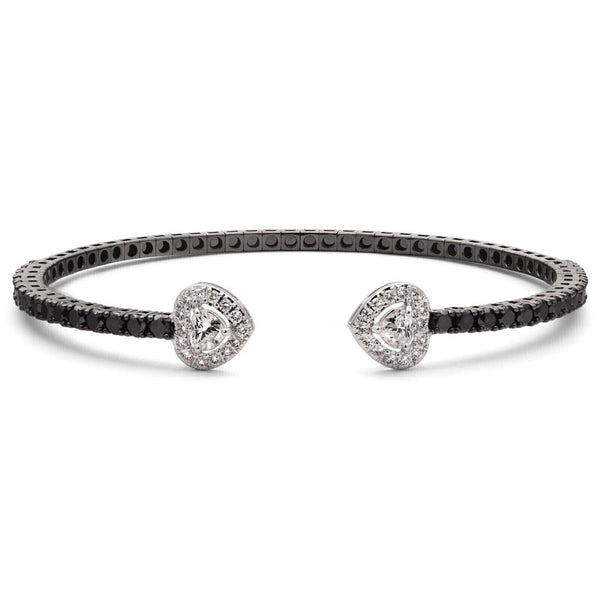 Bracelete em Ouro Branco 18k  Corações com Diamantes Brancos e Negros