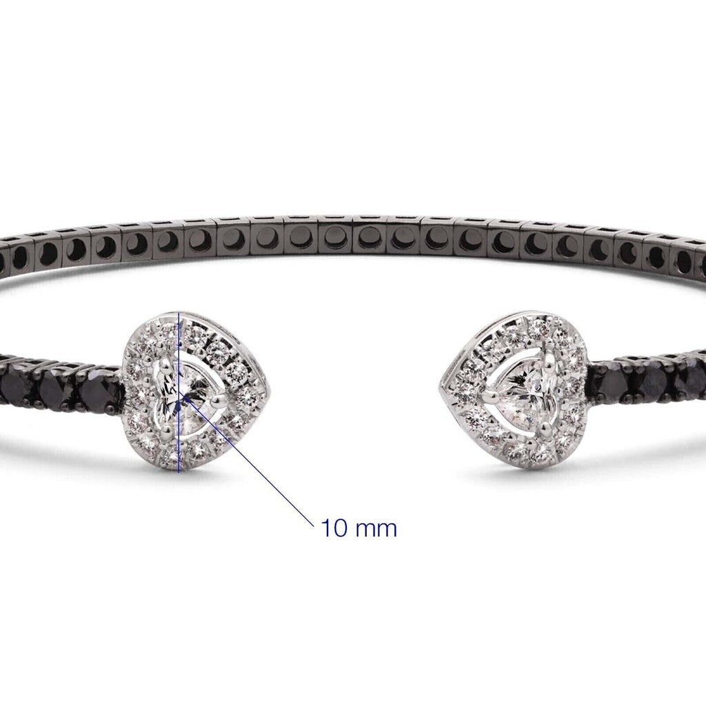 Bracelete em Ouro Branco 18k  Corações com Diamantes Brancos e Negros