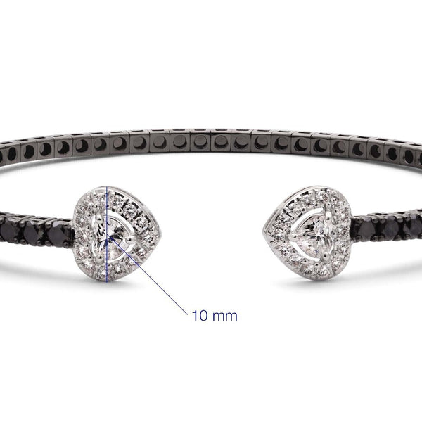 Bracelete em Ouro Branco 18k  Corações com Diamantes Brancos e Negros