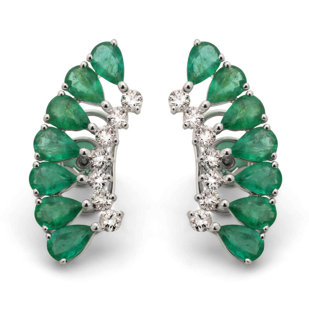 Par de Brinco em Ouro Branco 18k Ear Cuff com Esmeraldas e Diamantes
