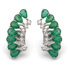 Par de Brinco em Ouro Branco 18k Ear Cuff com Esmeraldas e Diamantes