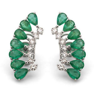 Par de Brinco em Ouro Branco 18k Ear Cuff com Esmeraldas e Diamantes