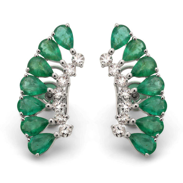 Par de Brinco em Ouro Branco 18k Ear Cuff com Esmeraldas e Diamantes