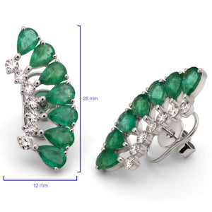 Par de Brinco em Ouro Branco 18k Ear Cuff com Esmeraldas e Diamantes