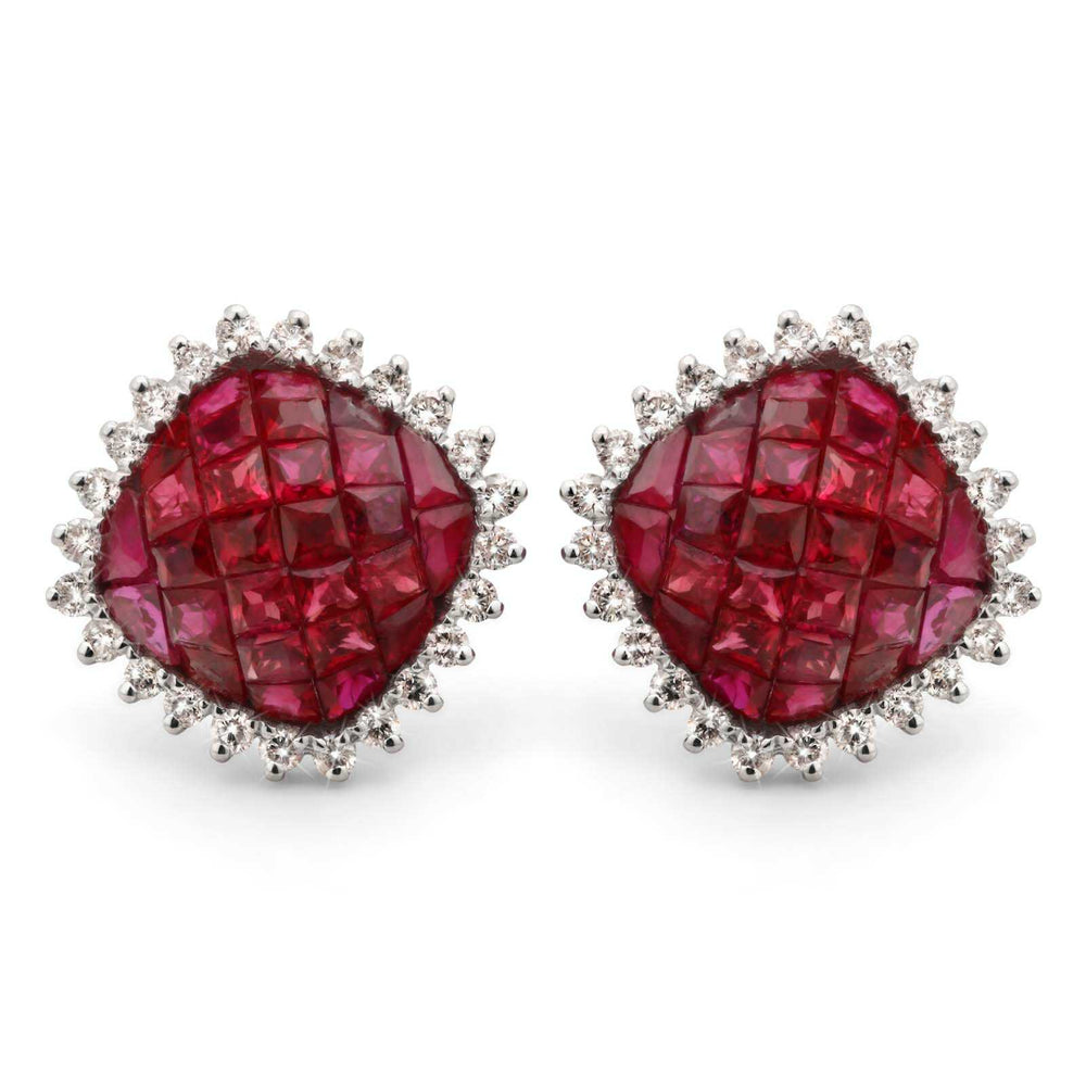 Par de Brinco em Ouro Branco 18k com Rubis e Diamantes
