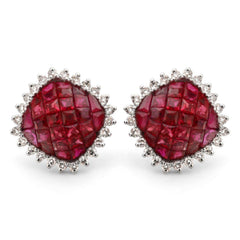 Par de Brinco em Ouro Branco 18k com Rubis e Diamantes