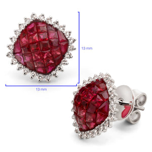 Par de Brinco em Ouro Branco 18k com Rubis e Diamantes