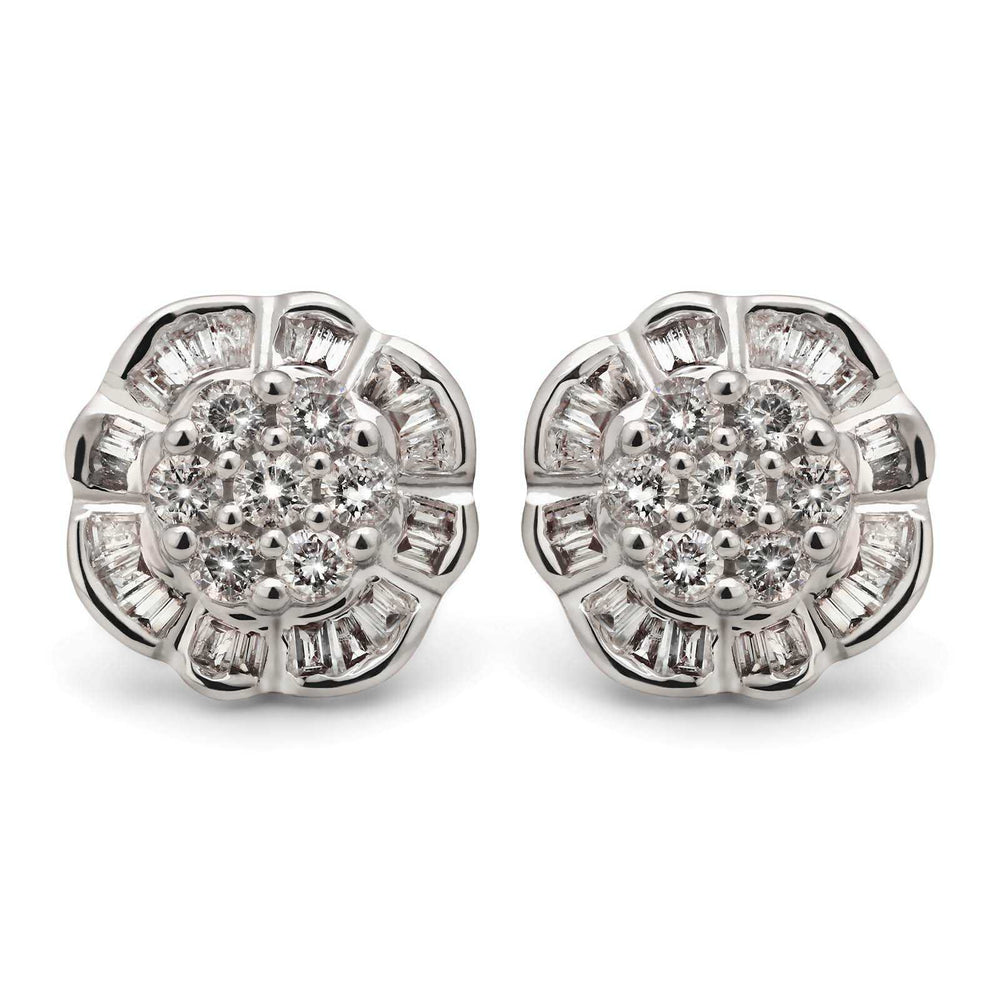 Par de Brinco em Ouro Branco 18k Florzinha com Diamantes