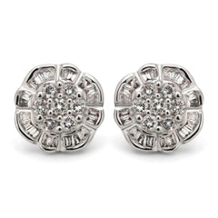 Par de Brinco em Ouro Branco 18k Florzinha com Diamantes