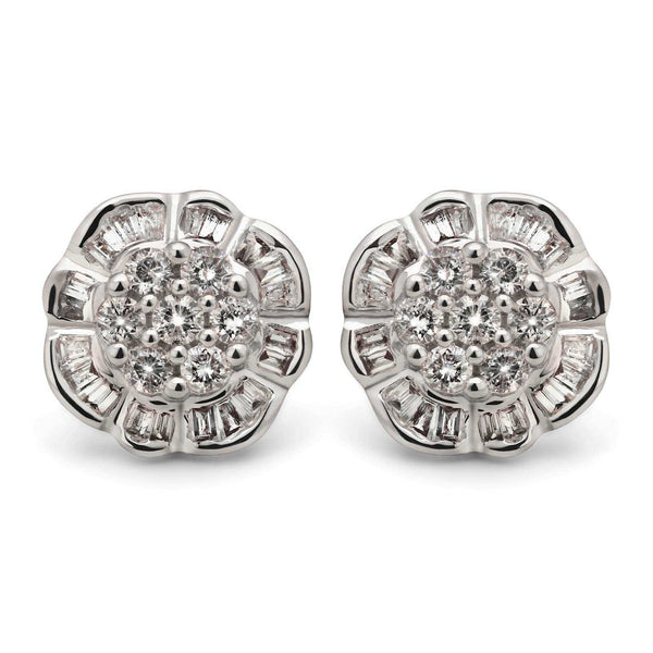 Par de Brinco em Ouro Branco 18k Florzinha com Diamantes