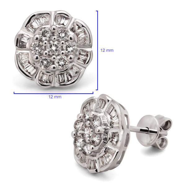 Par de Brinco em Ouro Branco 18k Florzinha com Diamantes