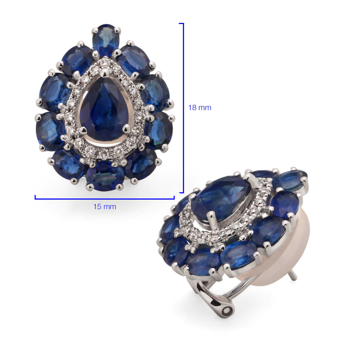 Par de Brinco em Ouro Branco 18k com Safiras Azuis e Diamantes