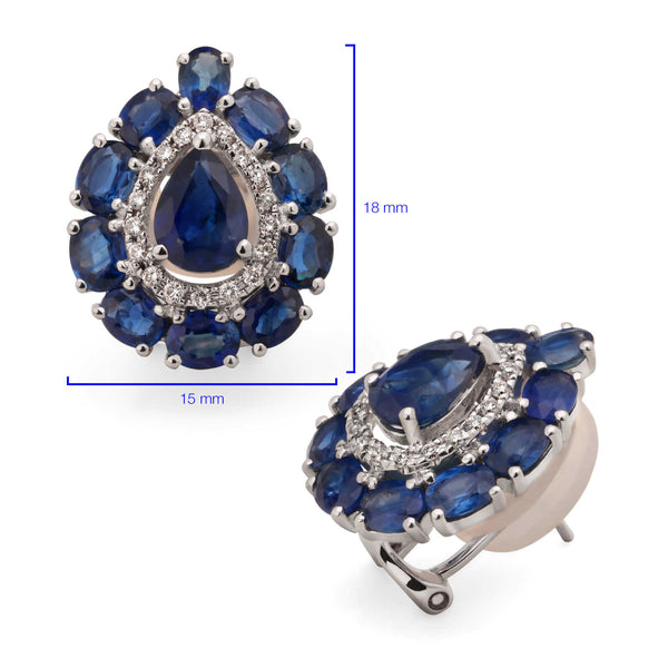 Par de Brinco em Ouro Branco 18k com Safiras Azuis e Diamantes
