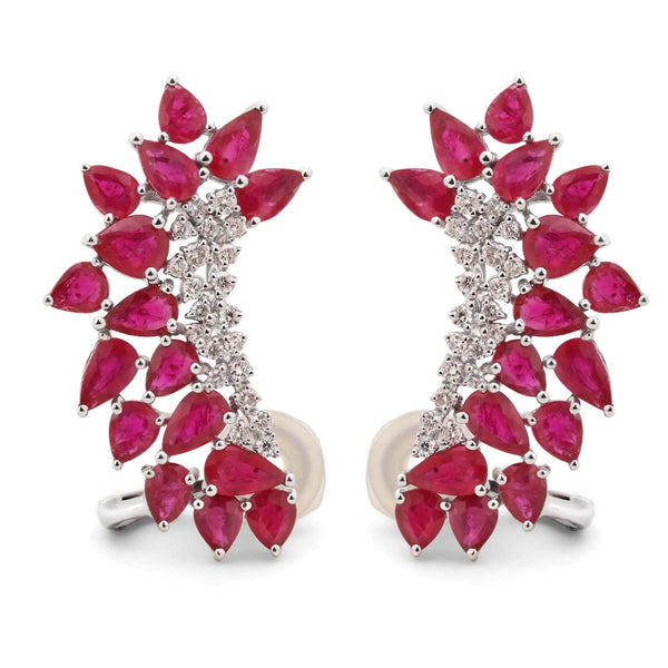 Par de Brinco em Ouro Branco 18k Ear Cuff com Rubis e Diamantes