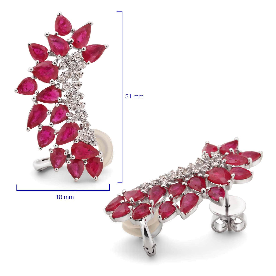 Par de Brinco em Ouro Branco 18k Ear Cuff com Rubis e Diamantes
