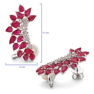 Par de Brinco em Ouro Branco 18k Ear Cuff com Rubis e Diamantes