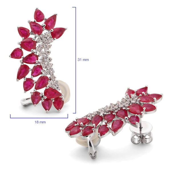 Par de Brinco em Ouro Branco 18k Ear Cuff com Rubis e Diamantes