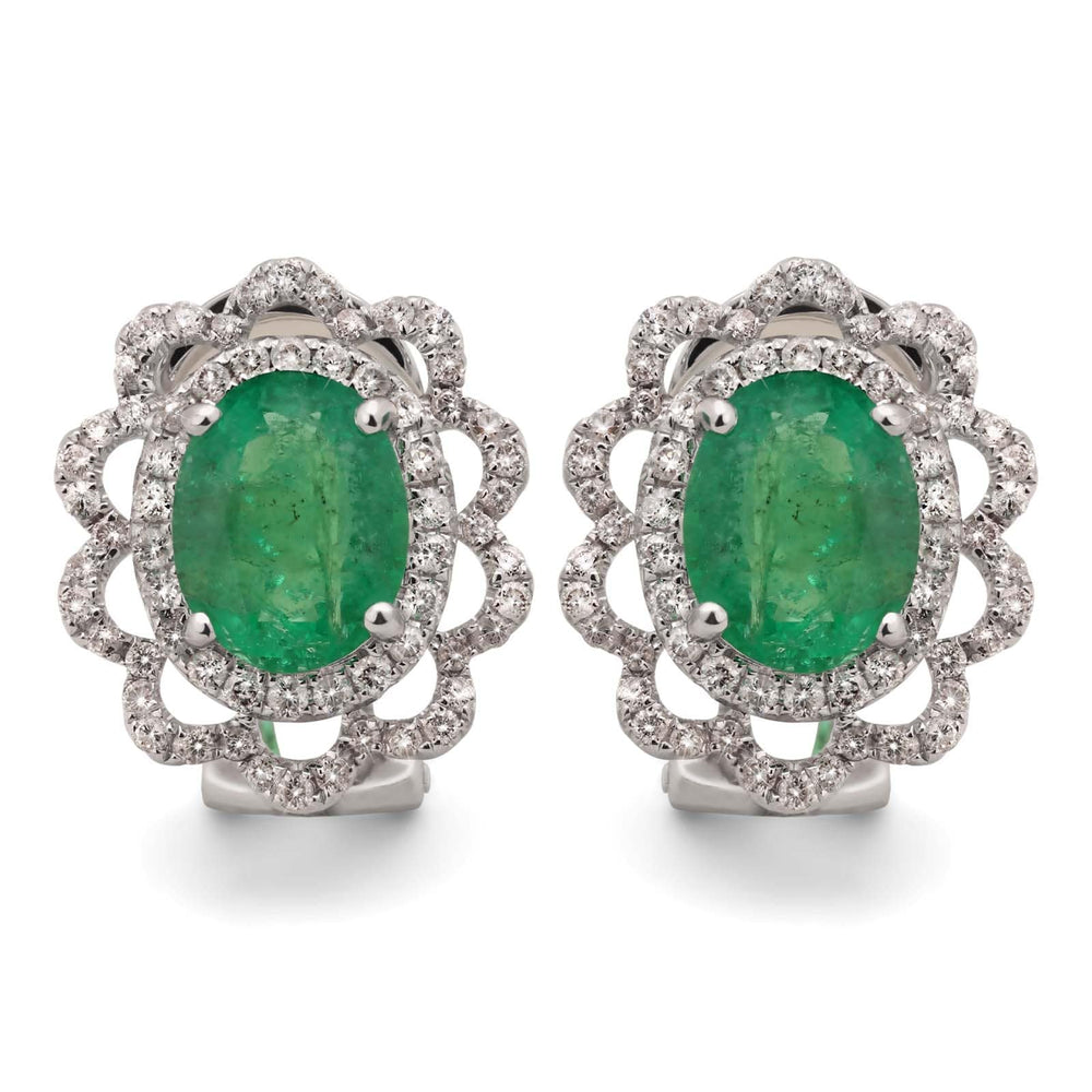 Par de Brinco em Ouro Branco 18k com Esmeraldas e Diamantes