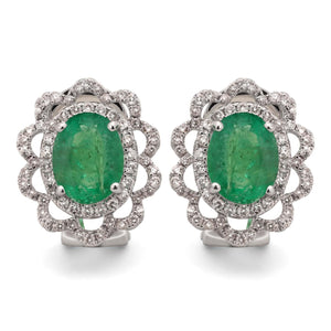 Par de Brinco em Ouro Branco 18k com Esmeraldas e Diamantes