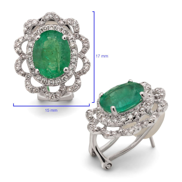 Par de Brinco em Ouro Branco 18k com Esmeraldas e Diamantes