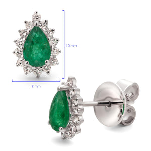Par de Brinco em Ouro Branco 18k com Esmeraldas e Diamantes