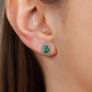 Par de Brinco em Ouro Branco 18k com Esmeraldas e Diamantes