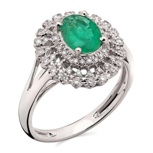Anel em Ouro Branco 18k com Esmeralda e Diamantes