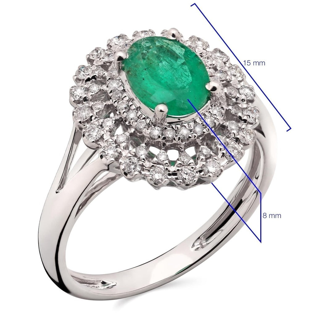 Anel em Ouro Branco 18k com Esmeralda e Diamantes