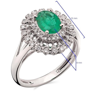 Anel em Ouro Branco 18k com Esmeralda e Diamantes