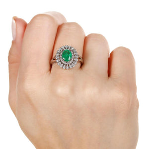 Anel em Ouro Branco 18k com Esmeralda e Diamantes