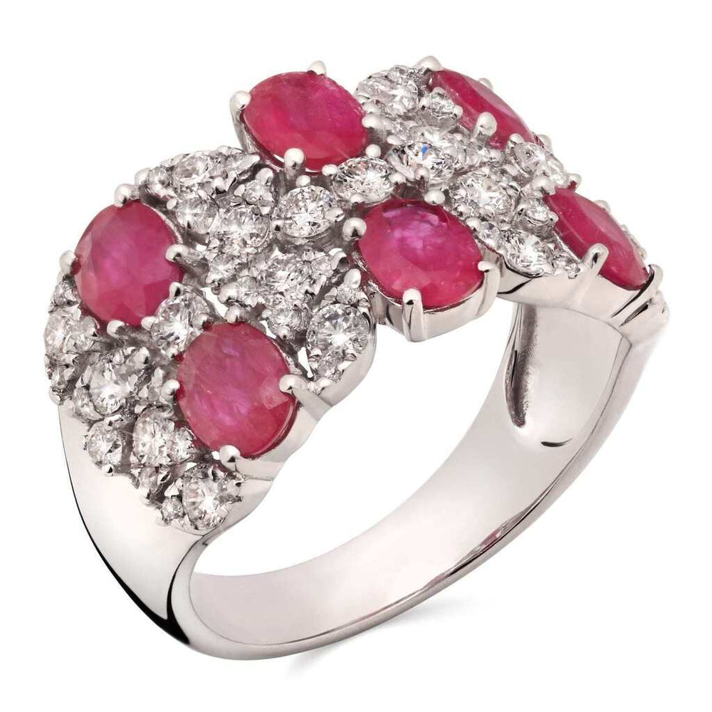 Anel em Ouro Branco 18k com Rubis e  Diamantes