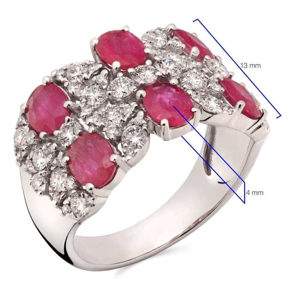 Anel em Ouro Branco 18k com Rubis e  Diamantes