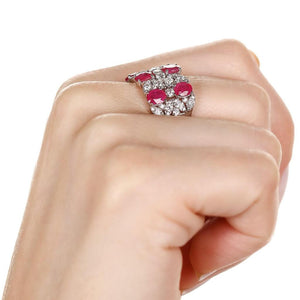 Anel em Ouro Branco 18k com Rubis e  Diamantes